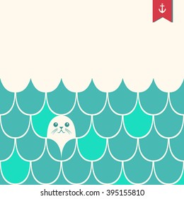Cute fur seals seamless pattern. Vector illustration in cartoon style.