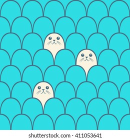 Cute fur seals seamless pattern. Vector illustration in cartoon style.