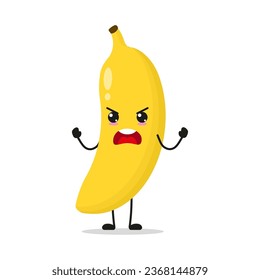 Cute furious banana character. Temperament fruit cartoon emoticon in flat style. food vector illustration