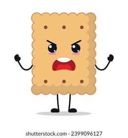 Cute furious biscuit character. Temperament cookie cartoon emoticon in flat style. closet vector illustration