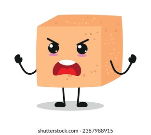 Cute furious brown sugar character. Temperament ingredient cartoon emoticon in flat style. closet vector illustration