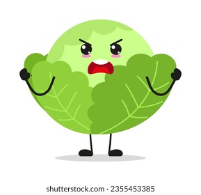 Cute furious cabbage character. Temperament vegetable cartoon emoticon in flat style. garbage vector illustration