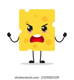 Cute furious cheese slice character. Temperament food cartoon emoticon in flat style. cheese slice emoji vector illustration