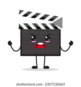 Cute furious clapper board character. Temperament slate board cartoon emoticon in flat style. clapper board vector illustration