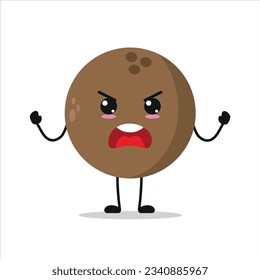 Cute furious coconut character. Temperament coco cartoon emoticon in flat style. coconut emoji vector illustration