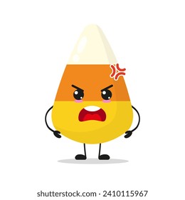 Cute furious corn candy character. Temperament sweet cartoon emoticon in flat style. closet vector illustration