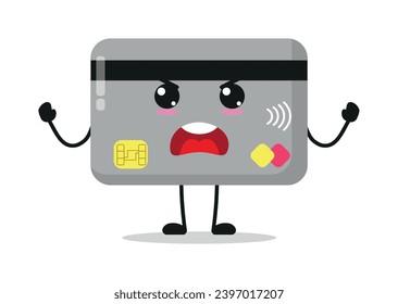 Cute furious credit card character. Temperament economy cartoon emoticon in flat style. closet vector illustration