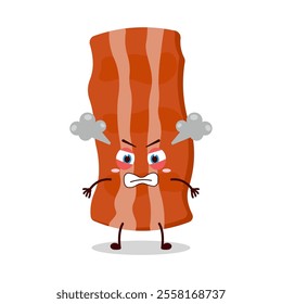 cute furious expression of bacon cartoon character
