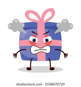 cute furious expression of blue gift box cartoon character
