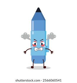 cute furious expression of blue pen cartoon character
