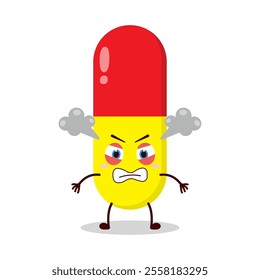 cute furious expression of drug capsule cartoon character
