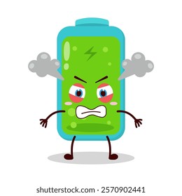 cute furious expression of full battery cartoon character
