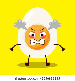 cute furious expression of half boiled egg cartoon character