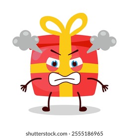 cute furious expression of red gift box cartoon character