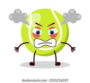 cute furious expression of tennis ball character