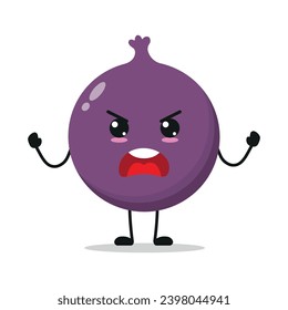 Cute furious fig character. Temperament fruit cartoon emoticon in flat style. closet vector illustration