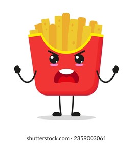 Cute furious French fries character. Temperament junk food cartoon emoticon in flat style. potato fries emoji vector illustration