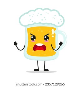 Cute furious glass of beer character. Temperament drink cartoon emoticon in flat style. beer vector illustration