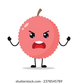 Cute furious lychee character. Temperament fruit cartoon emoticon in flat style. closet vector illustration