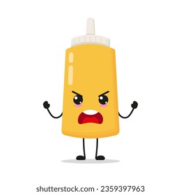Cute furious mustard sauce bottle character. Temperament food cartoon emoticon in flat style. mayonnaise bottle emoji vector illustration