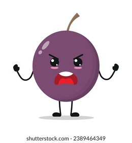 Cute furious passion fruit cartoon. Temperament fruit cartoon emoticon in flat style. closet vector illustration