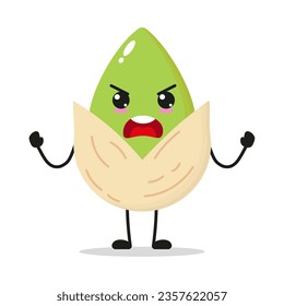 Cute furious pistachio character. Temperament nut cartoon emoticon in flat style. pistachio emoji vector illustration