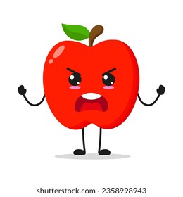 Cute furious red apple character. Temperament fruit cartoon emoticon in flat style. apple emoji vector illustration