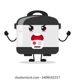 Cute furious rice cooker character. Temperament home appliance cartoon emoticon in flat style. closet vector illustration