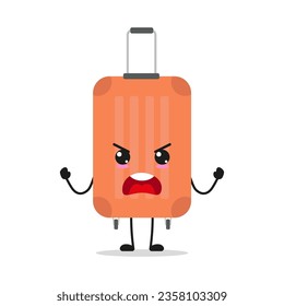 Cute furious suitcase character. Temperament briefcase cartoon emoticon in flat style. bag emoji vector illustration