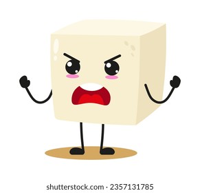 Cute furious tofu character. Temperament food cartoon emoticon in flat style. tofu vector illustration