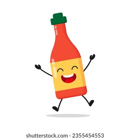 Cute furious tomato sauce bottle character. Temperament tomato sauce cartoon emoticon in flat style. food vector illustration