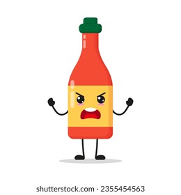 Cute furious tomato sauce bottle character. Temperament tomato sauce cartoon emoticon in flat style. food vector illustration