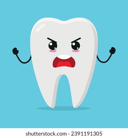 Cute furious tooth character. Temperament teeth cartoon emoticon in flat style. closet vector illustration