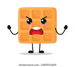 Cute furious waffle cartoon. Temperament food cartoon emoticon in flat style. closet vector illustration