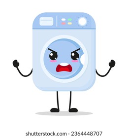 Cute furious washing machine character. Temperament home appliance cartoon emoticon in flat style. bag vector illustration