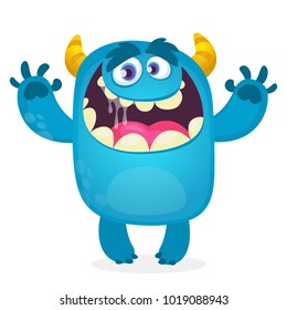 Cute furry blue monster. Vector bigfoot or troll character mascot. Design for children book, holiday decoration, stickers or print