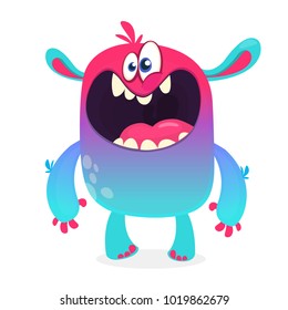 Cute furry blue monster. Vector bigfoot or troll character mascot. Design for children book, holiday decoration, stickers or print