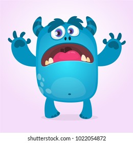 Cute furry blue monster. Vector or troll character mascot. Design for children book, holiday decoration, stickers or print