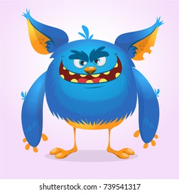 Cute furry blue monster. Vector isolated. Design for children book, holiday decoration, stickers or print