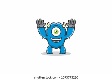 cute furry cyclop monster cartoon character logo icon vector