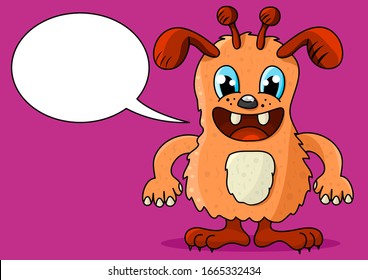 Cute furry monster with comic speech bubble