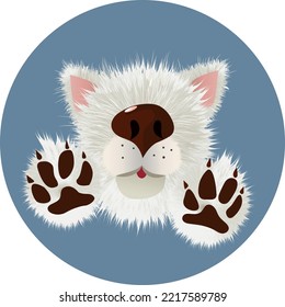 Cute furry muzzle of a dog with paws. icon, card, beautiful cartoon, vector illustration