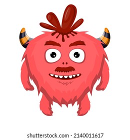 Cute Furry Pink Monster, cartoon vector,alien monster illustration, isolated cartoon on white background.
