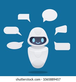 Cute future chat bot with text bubbles. isolated vector illustration