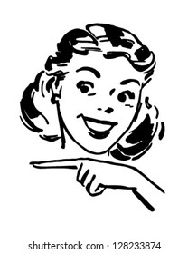 Cute Gal Pointing - Retro Clipart Illustration