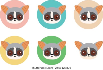 Conjunto de ícones bonito Galago (Bushbaby) - Ilustração animal redonda