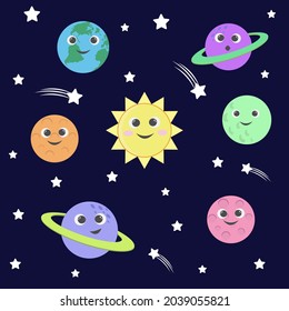 Cute galaxy, space, solar system elements for kids, vector illustration