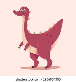 Cute gallimimus vector cartoon dinosaur illustration isolated on background.