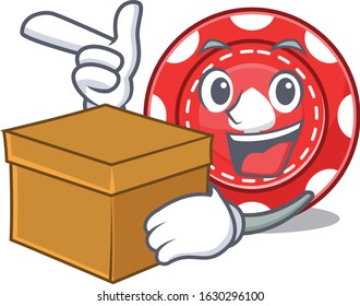 Cute gambling chips cartoon character having a box