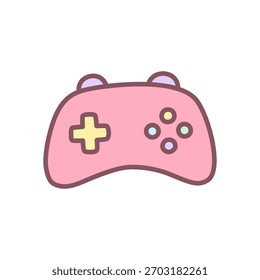 Cute game controller icon. Cute pastel gamepad in pink and yellow with playful design. Kawaii sticker. Vector 10 EPS.